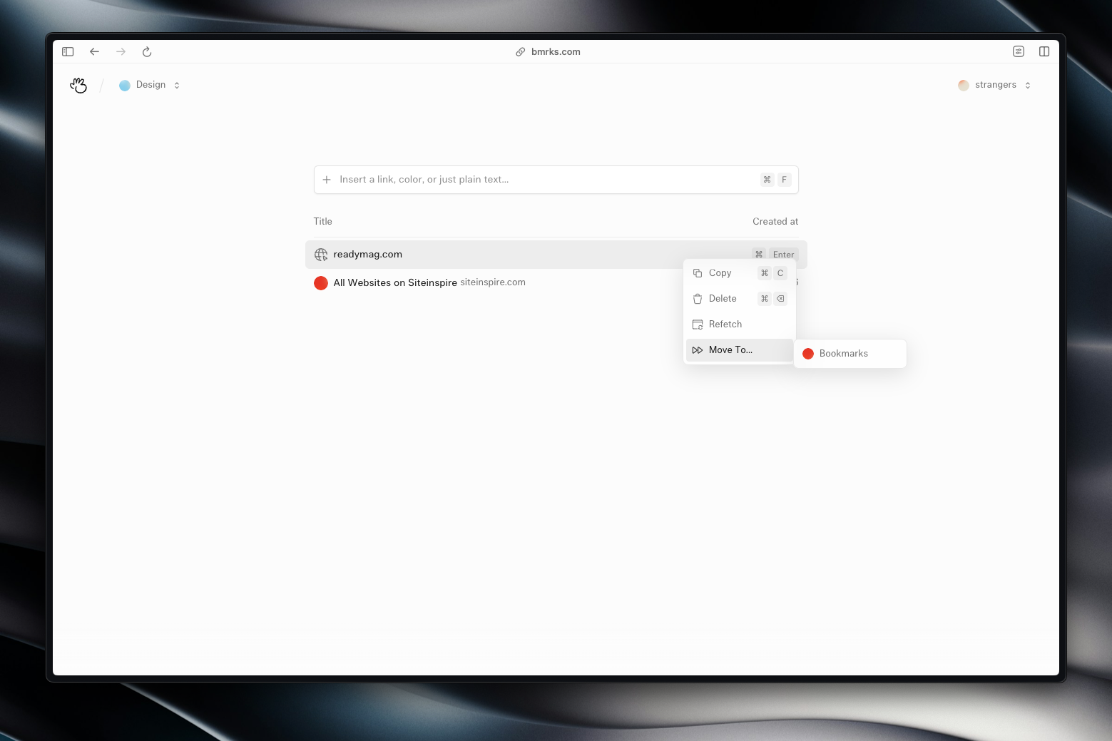 bmrks.com list of bookmarks UI